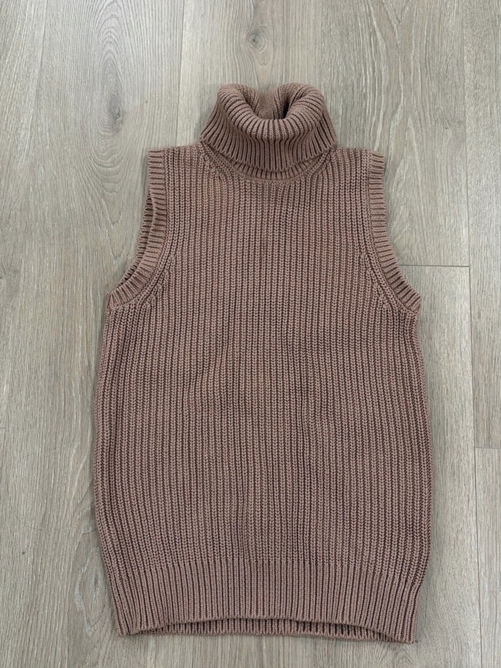 Sleeveless Turtleneck Knit Sweater Vest - Tan